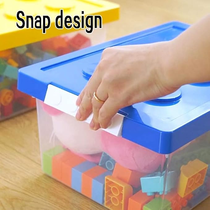 loobuu Plastic Storage Bins with Lids - Stackable Toy Storage Organizer Box Set of 2 Toy Chests with Compatible Building Baseplate and Lid Storage Container for Building Bricks - Yellow+Green