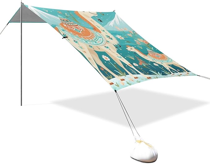 Green Camel Flower Stable Beach Tent UPF50+ Water-Resistant Large Sun Shelter with Sand Pockets for Camping Picnics Backyard &amp Fishing