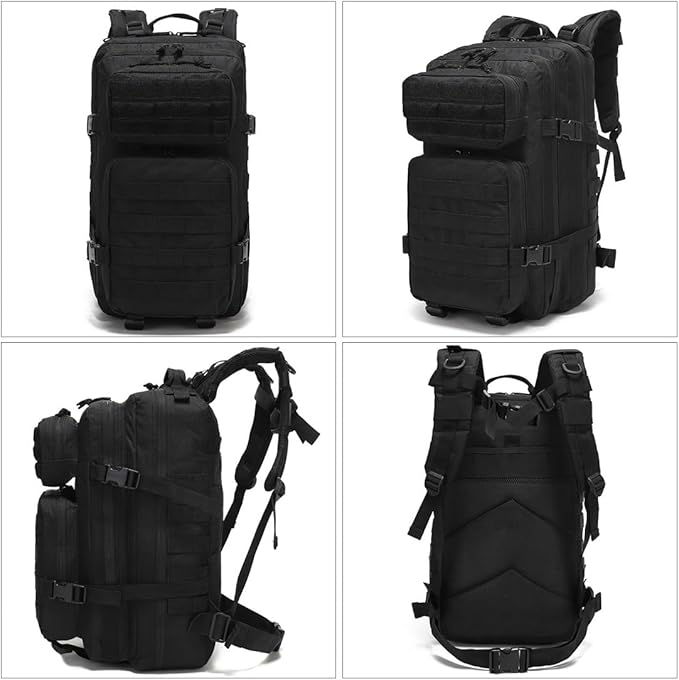 35L Military Tactical Backpack Army 3 Day Assault Pack Molle Bag Backpacks Rucksack For Hiking Fishing (Black)