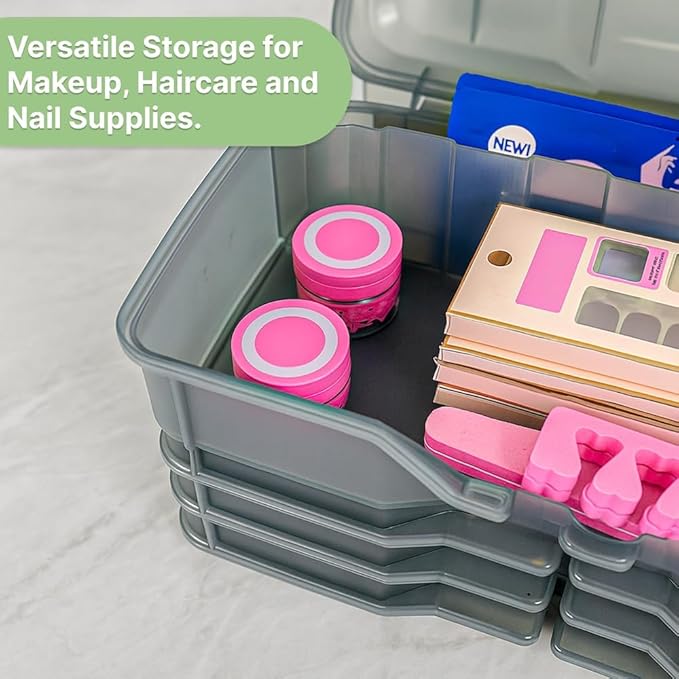 Best Kept | Portable Cosmetic Organizer with Compartments | Makeup Organizer Box For Vanity | Skin Care | Jewelry | Cosmetic Train Case | Hair &amp Grooming Storage Case | Dark Grey