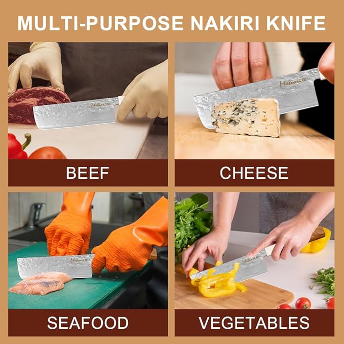 Meteorite Nakiri Japanese Vegetable Knife For Precision Veggie Prep Hand-Hammered Starry Damascus Convex Grind Edge Olive Wood Handle – Gourmet Gift IceRaven 7 Inch