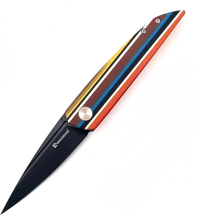 Penetrator OutdoorFolding Knife-D2Steel Blade DLcCoating ColorfulStriped G10 HandPocket Knife withTitanium Pocket Clip(8003-3)
