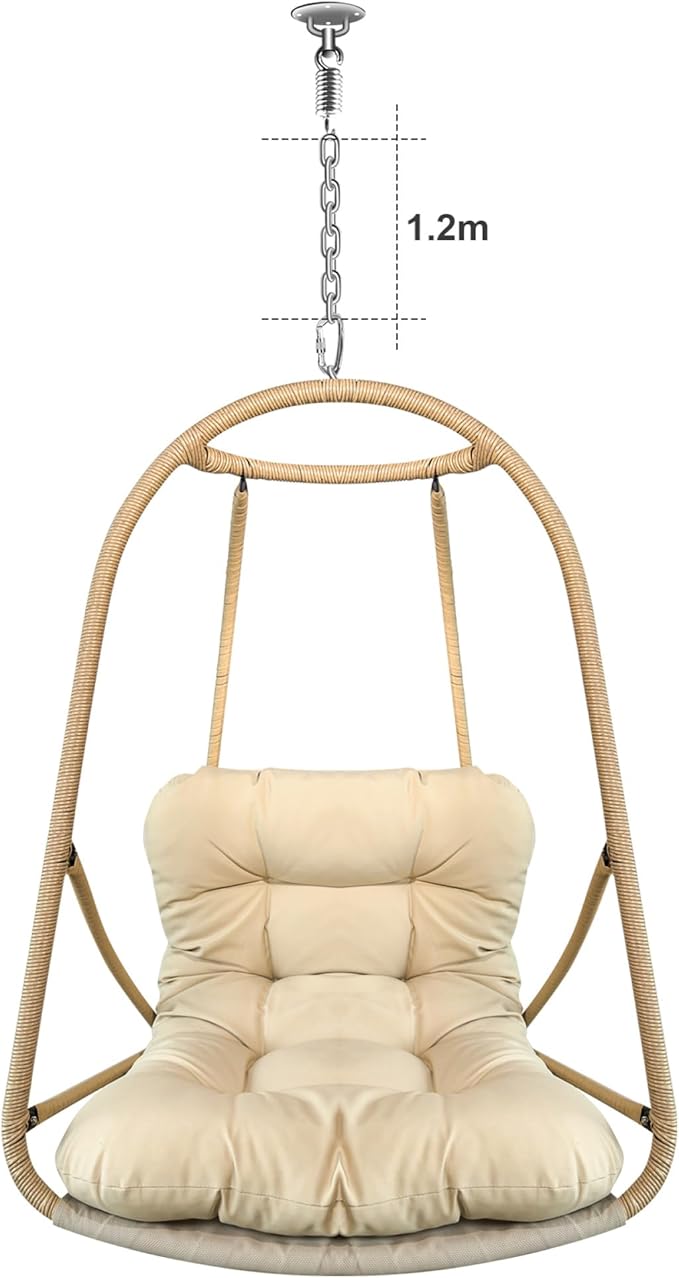 Swing Egg Chair for Indoor and Outdoor with C-Bracket Cushions and Cup Holder Foldable Rattan Hanging Seat for Patio Garden and Relaxation Spaces Without Stand Included