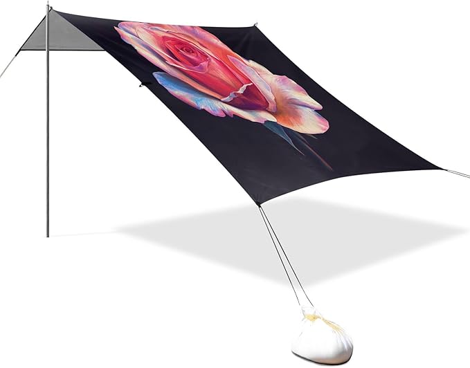 ALAZA Pink Rose Flower Romantic Beach Tent Sun Shelter UPF50+ Protection Beach Shade Canopy w/ 4 Sandbags for Outdoor Camping Fishing Backyard Fun Picnic 10x9 ft