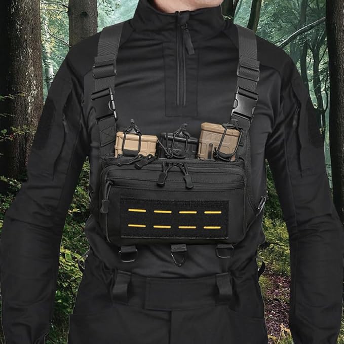 MiOYOOW Chest Bag Multi-compartment Waterproof Breathable Tactical Chest Rig Pack with Adjustable Shoulder Strap for Cycling Biking Work