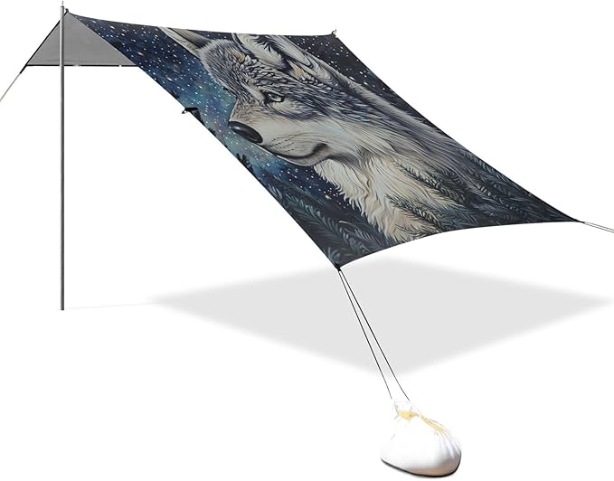 ALAZA Starry Wolf Night Beach Tent Sun Shelter Portable Canopy Sunshade for Outdoor Camping Picnics Backyard Fun 10x9 ft