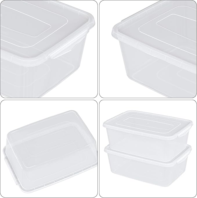16 Quarts Plastic Clear Latching Storage Tote Boxes Stackable Pizza Dough Containers Set of 2
