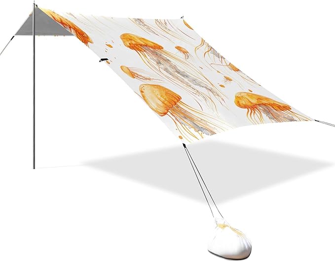 ALAZA Yellow Jellyfish Watercolor Hand Drawn Tropical Beach Tent Sun Shelter Portable Canopy Sunshade for Outdoor Camping Picnics Backyard Fun 10x9 ft