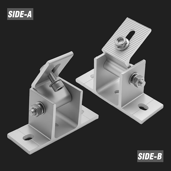 4Pcs Adjustable Solar Panel Tilt Mount Bracket Base Tilt Angle 10°-60° Flat Roof Mount Holder RV Solar Panel Mounts Clamp Roof Stand