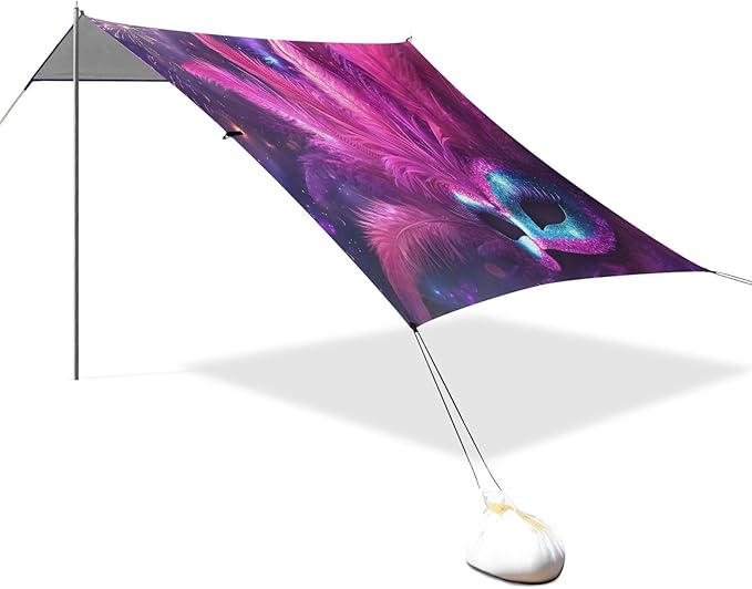 Carnival Masquerade Mask Pattern Beach Tent Sun Shelter Set UPF50+ UV Protection 10.5 x 9.19 FT Camping Shade Canopy with Sandbags Sand Anchors Carrying Bag and Others