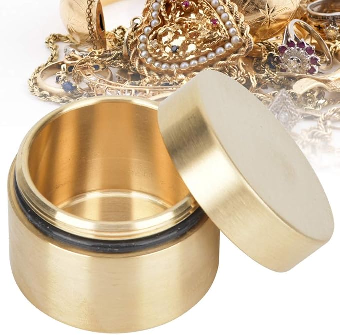 Metal Pill Storage Box Storage Box Outdoor Waterproof Brass Storage Container Dustproof Round Brass Storage Box with Lid for Outdoor Small Treasures(Medium)