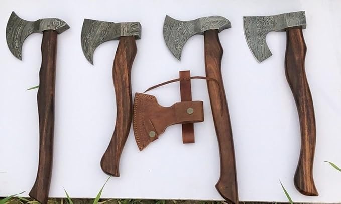 Custom Hand Forged Damascus Steel Axe 4 Hatchet Survival Axe Camping Axe - Bushcraft Axe - Wood Axe - Battle Axe - Damascus Steel Axe - Viking Axe with Sheath