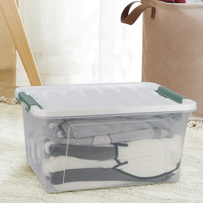 Gloreen 35 Quart Clear Storage Bins with Lid and Handle Multipurpose Stackable Plastic Storage Latches Box/Containersset of 4