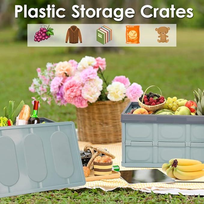 Phyllia Foldable Storage Boxes with Lidsz 3 Pack Collapsible Plastic Storage Bins Organizer Containers Baskets Cub with CoverStackable Utility Crates Storage Box (Blue 30L)