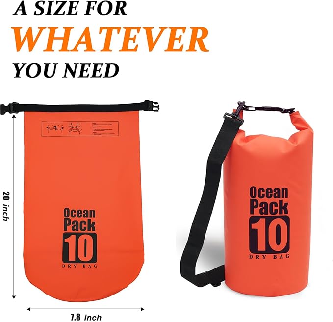 Outdoor Waterproof Dry Bag for Beach Camping Travel Hiking Dry Sack (Orange) (10 Liter) ES0008