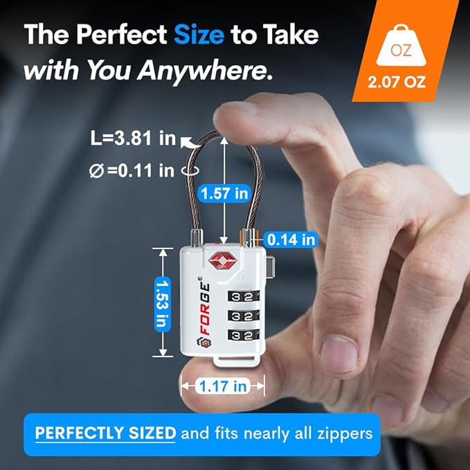 TSA Approved Cable Luggage Locks Re-settable Combination with Alloy Body (White 4 Locks)