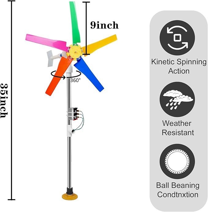 DIY Small Wind Turbine Generator Kit and Light Strip for Backyard Decoration Free Energy Generator Garden Decor 18 Inches Diameter