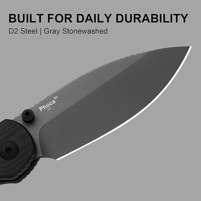 Kizer Phoca BD Pocket Knife 2.95 Drop Point D2 Blade Folding Knives with Black G10 Handle Thumb Stud EDC Knife for Men Women V3781BDM1