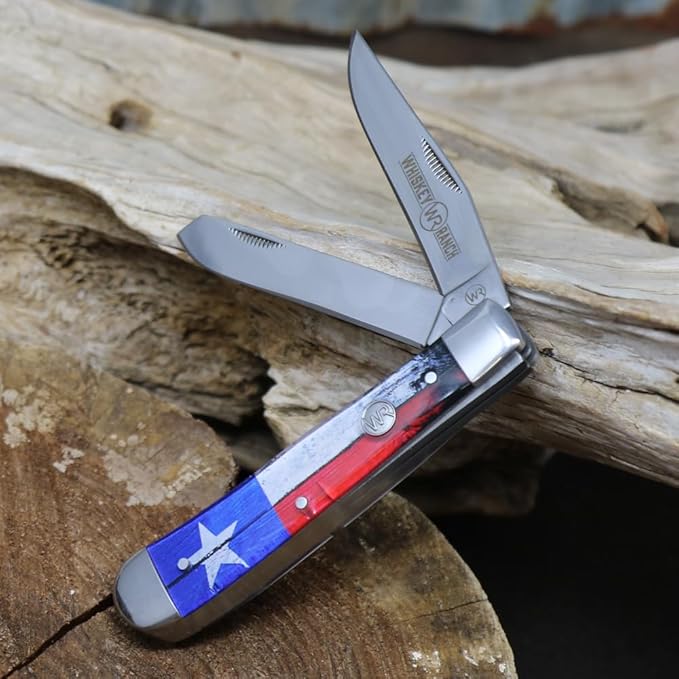 WHISKEY BENT HAT CO. Traditional Trapper Folding Pocket Knife 4.125 Closed Length 440C Stainless Steel Blades (Lone Star)