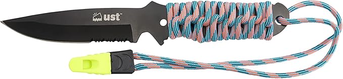 ust ParaKnife 4.0 PRO with 4 Inch Serrated Blade ParaTinder Utility Cord Fire Starter and Emergency Whistle for Hiking Backpacking Camping and Outdoor Survival Multi One Size (20-12238)
