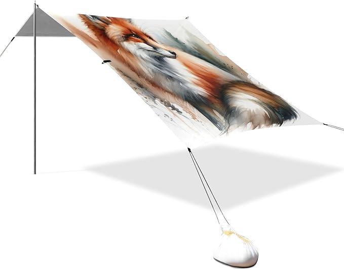 ALAZA Fox Watercolor Animal Beach Tent Sun Shelter UPF50+ Protection Beach Shade Canopy w/ 4 Sandbags for Outdoor Camping Fishing Backyard Fun Picnic 10x9 ft