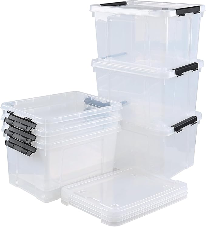 Pekky 22 Qt Clear Plastic Storage Bins with Lids and Wheels 6 Packs Plastic Latching Container Box for Organizing