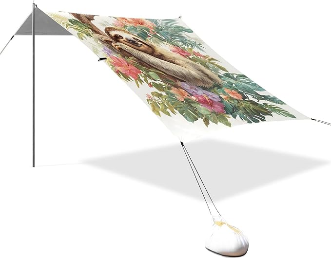 ALAZA Sloth Branch Tropical Plants Beach Tent Sun Shelter Portable Canopy Sunshade for Outdoor Camping Picnics Backyard Fun 10x9 ft