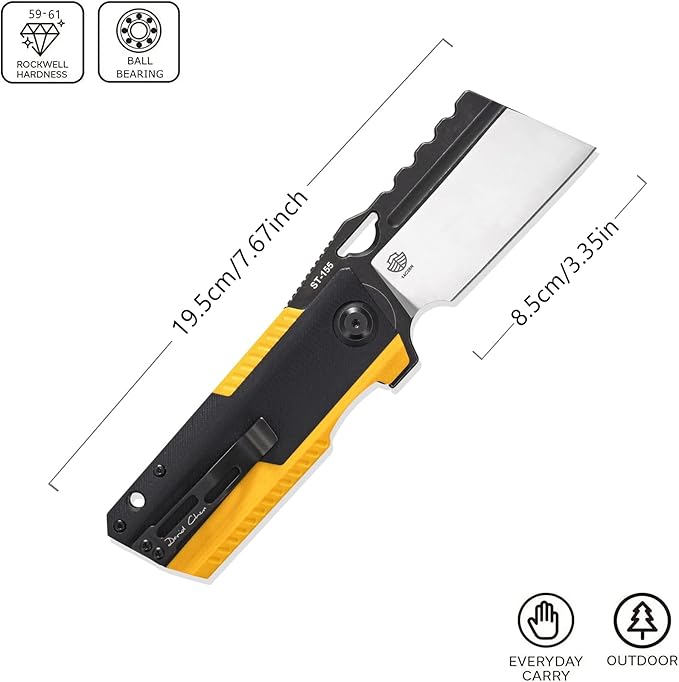 Sitivien ST155 Folding KnifeSandvik 14C28N Steel BladeG10 Handle EDC Tool Knife Pocket Knife for FishingCampingHiking(Black+Yellow) …