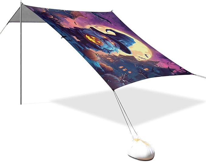ALAZA Halloween Night Gnome Beach Tent Sun Shelter UPF50+ Protection Beach Shade Canopy w/ 4 Sandbags for Outdoor Camping Fishing Backyard Fun Picnic 10x9 ft