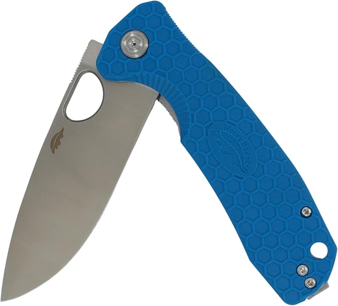 Honey Badger Large Pocket Knife EDC Drop Point Folding Utility Knife 3.6 Steel Blade Reversible Pocket Clip - (3.8oz) Drop Point Large Blue D2 HB1020