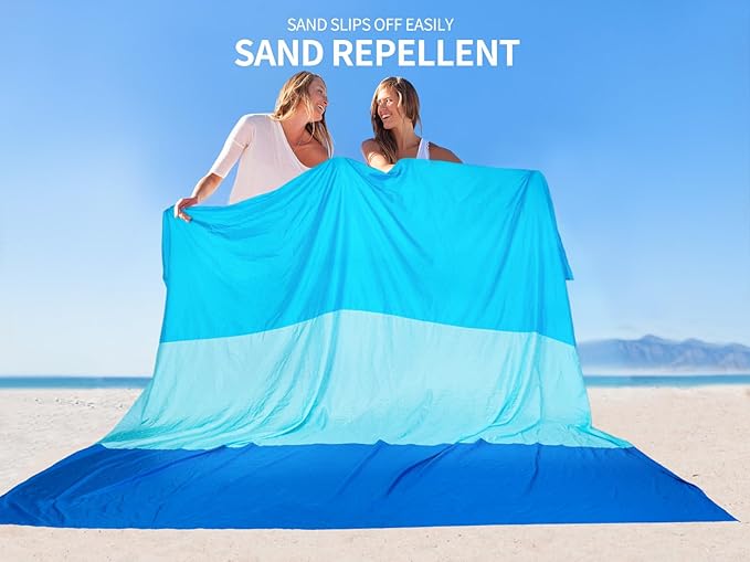 Beach Blanket Waterproof Sandproof Beach Mat 79 X 83/10'x9'for 2-8 Adults Quick Drying Outdoor Picnic Mat Beach Accessories for Travel Camping Hiking