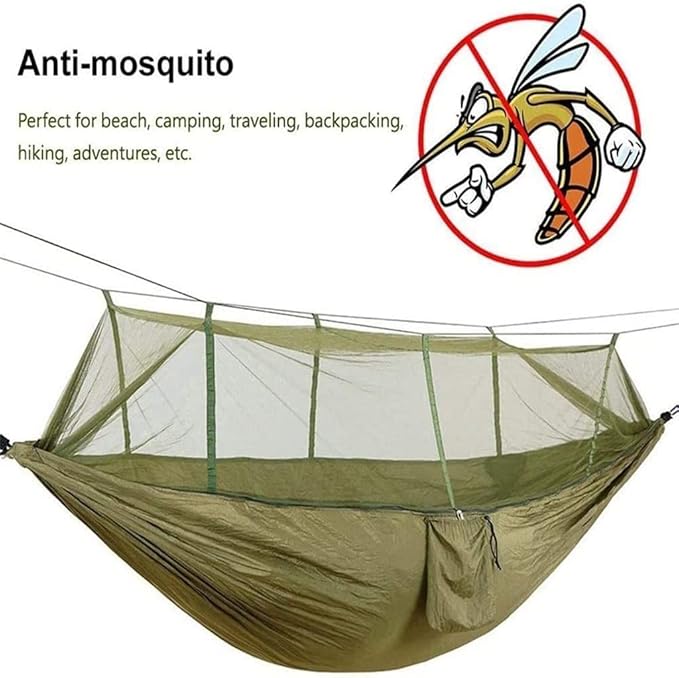 Camping Hammock Mosquito Net Pop-Up Light Portable Outdoor Parachute Hammocks Swing