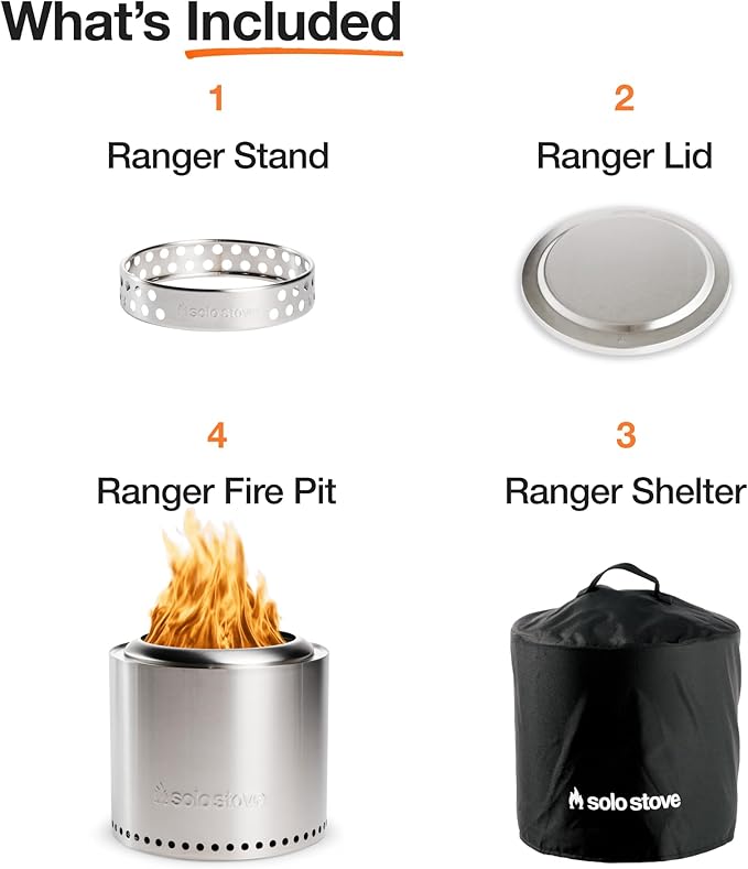 Solo Stove Ranger Amazon Exclusive Fire Pit Bundle | Portable &amp Smokeless | Includes Stand Lid &amp Shelter | Ideal for 2–4 People | Stainless Steel 15x15 22lbs