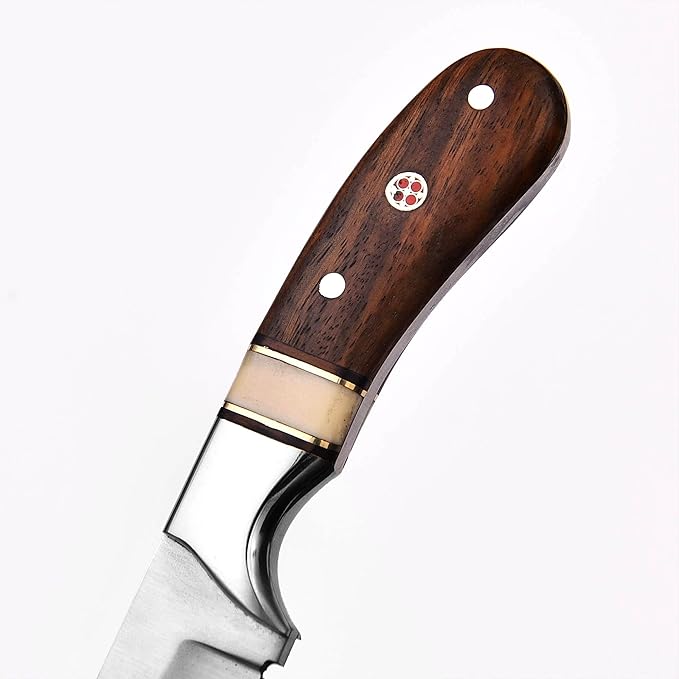 Handmade 1095 High Carbon Steel Bull Cutter Knife with Pancake Leather Sheath Fixed Blade Cowboy Knife with walnut wood/Bone Handle Utility Knife EDC Hunting knife (Walnut Wood)