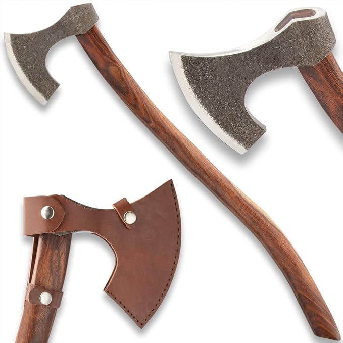 Viking Replica Bushcraft Axe | Historical Craftsmanship | for Outdoor Use | Carbon Steel Blade | Rough-Hewn | Ergonomic Wooden Handle | Overall Length 29”