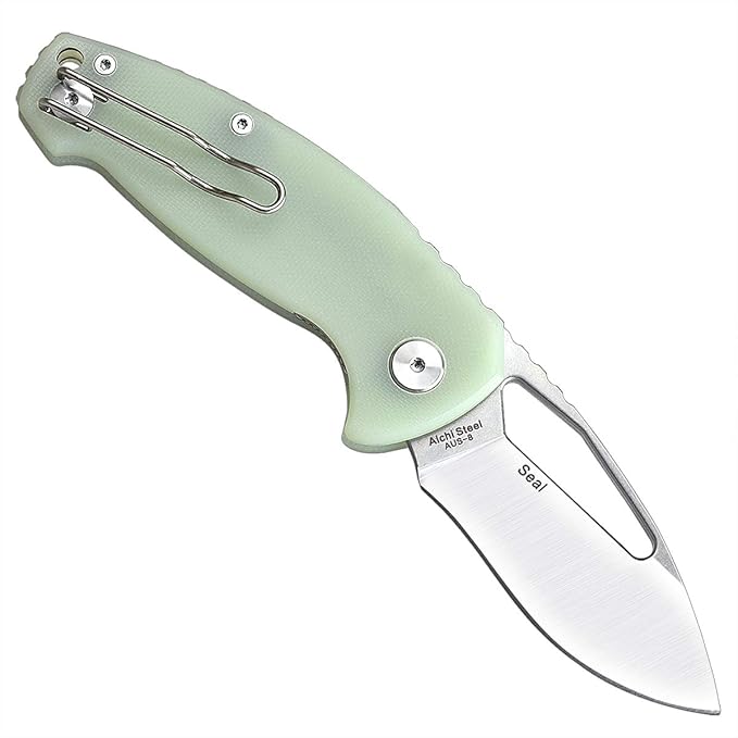 Harnds Seal CK6120 Folding Knife with Aus-8 Steel Blade Pocket Knife with G10 Handle Pocketclip (Transparent cyan)