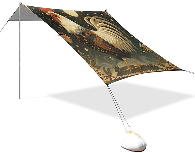 ALAZA Rooster Sun Star Beach Tent Sun Shelter Portable Canopy Sunshade for Outdoor Camping Picnics Backyard Fun 10x9 ft