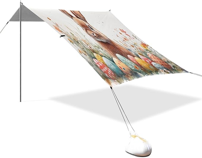Cute Easter Bunny Beach Tent Sun Shelter Set UPF50+ UV Protection 10.5 x 9.19 FT Camping Shade Canopy with Sandbags Sand Anchors Carrying Bag and Others