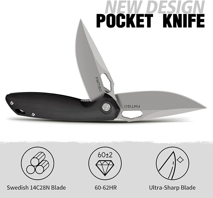 FINTISO Pocket Knife 3.38 Folding Knife Premium 14C28N Blade G10 Handle Camping Survival Hiking Knife Best Gift for Men Women Atlas Series