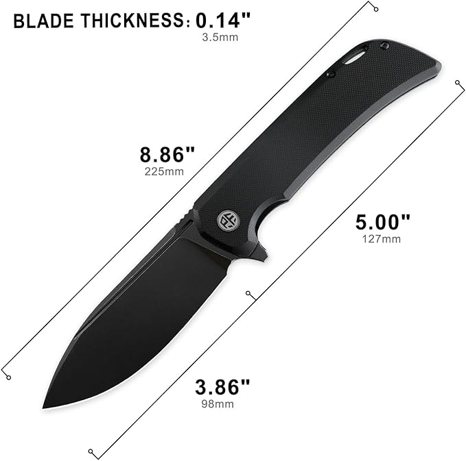 Petrified fish PFB05 Tunny Folding Knife3.86 14C28N Steel Satin Blade G10 Handle Folding knife for EDC Camping Outdoor (Black Black Stonewashed)