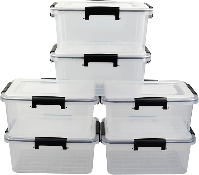 Morcte 6-Pack Clear Storage Box with Gasket Seal Lid 12 Quart Plastic Gasket Box with Tight Latch and Seal Stackable Nestable Tote Tub