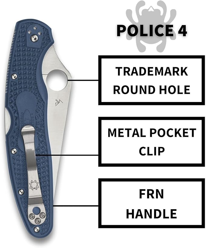 Spyderco Police 4 Lightweight Folding Pocket Knife with 4.3 CPM SPY27 Steel Blade and FRN Handle - EDC Knife for Men and Women Perfect for Hunting Tactical Camping - SpyderEdge - C07PCBL4