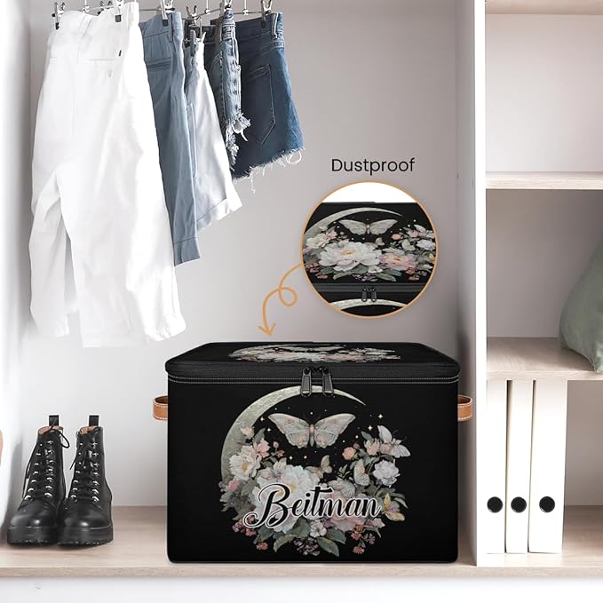 Storage-Bins with Lids Personalized Closet-Storage-Bins Under-Bed Stackable-Cubes-Box for Home Bedroom Moon Butterfly