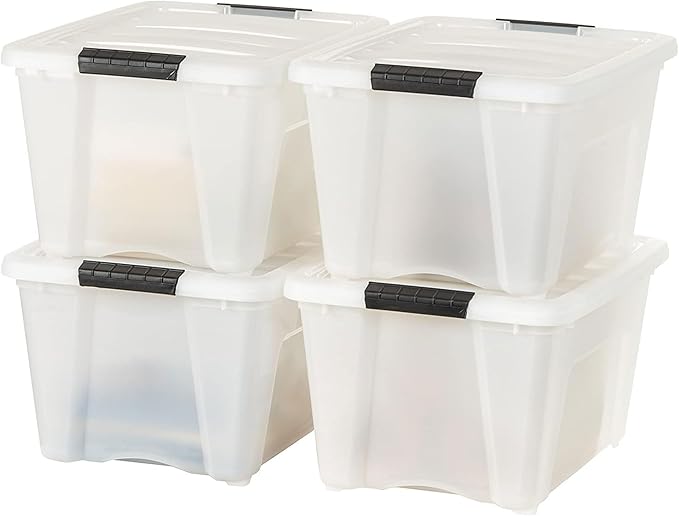 IRIS USA 8 Pack Stackable Storage Bin 32 Quart Plastic Container Totes with Latching Lids for Home and Office Organization Pearl