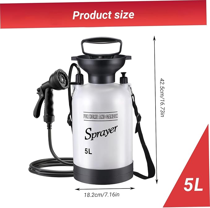 Portable Camping Shower 5L Portable Shower with 10 Modes Sprayer Head and 9.84ft Hose for Garden Picnic Hiking Beach Car Cleaning Camping