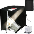 IBC Tote Cover 275 Gallon 1000L Water Tank Cover Side Windproof Hook and Loop Fastener 420D Tear-resistant Oxford Cloth with Reflective Zipper Design (Black)