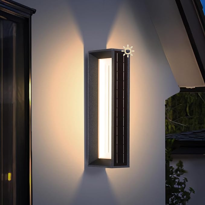 20.5 Solar Wall Lights Outdoor Waterproof 1 Pack Solar Wall Sconces Lights Outdoor 3000K LED Modern Porch Light Front Door Light Fixture Dusk to Dawn Large Exterior Garage Light for House