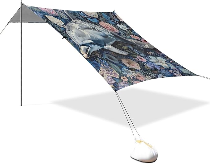ALAZA Cute Dolphin Floral Beach Tent Sun Shelter Portable Canopy Sunshade for Outdoor Camping Picnics Backyard Fun 10x9 ft