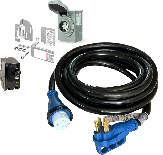 50 Amp Generator Hook-up Kit for Square D 150/200/225 Amp Load Center 25 Ft Power Cord Power Inlet Box Interlock Kit (for Indoor QO Panel)
