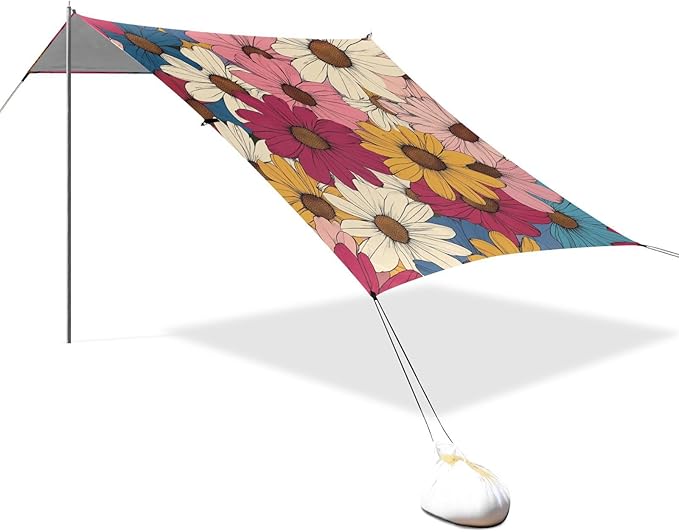 ALAZA Colorful Daisy Cute Flower Beach Tent Sun Shelter Portable Canopy Sunshade for Outdoor Camping Picnics Backyard Fun 10x9 ft